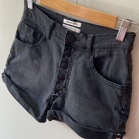 ONE Teaspoon Harlets High Rise Long Rise Fitted Twisted Cuff Hem Black Size 27 - Picture 3 of 12